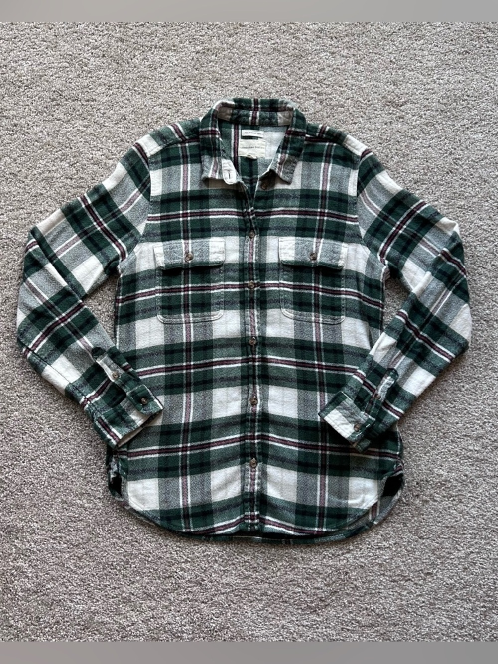 American Eagle "Ahh-mazingly Soft" Green Plaid Flannel Shirt Classic Fit Size M